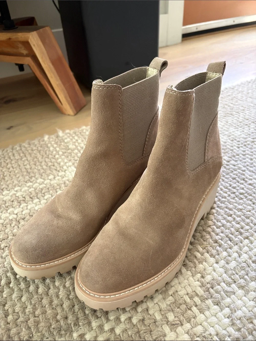 Dolce Vita Taupe Suede Chelsea Platform Booties